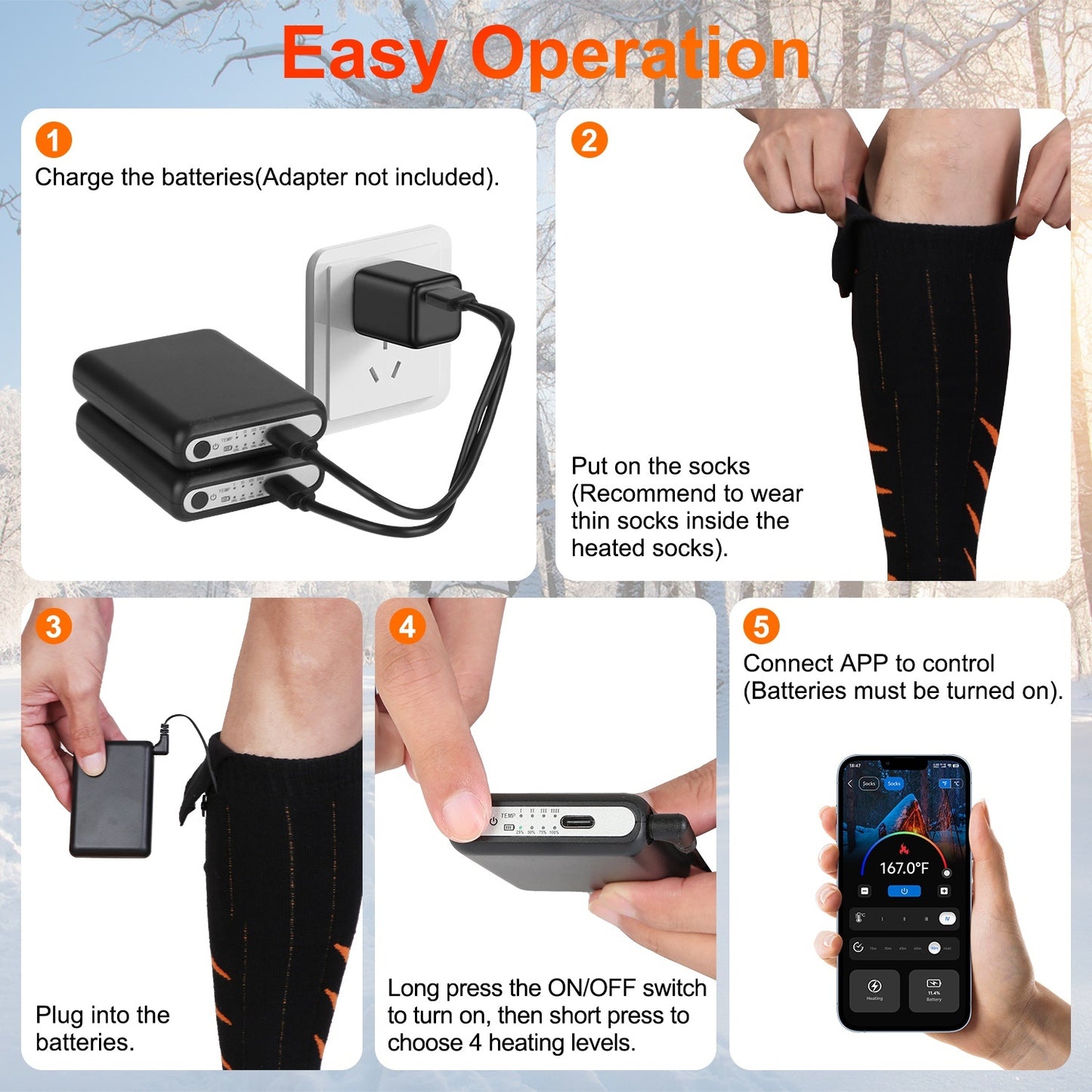 Heated Socks – 5000mAh Rechargeable Battery (App-Controlled)