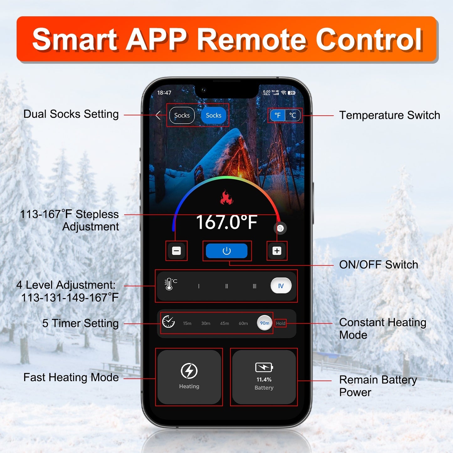 Heated Socks – 5000mAh Rechargeable Battery (App-Controlled)
